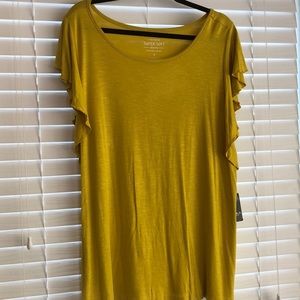 golden/mustard flutter sleeve soft knit tee